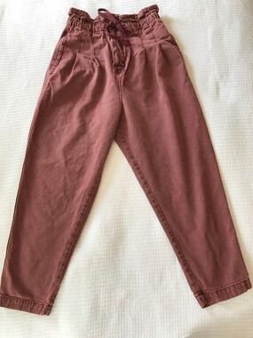Free People Margate Paperbag Pants Womens S Dk Pink Lagenlook Pleated Trousers